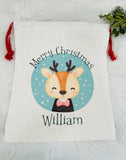 Cute Reindeer Christmas Sack, Turquoise