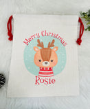 Cute Reindeer Christmas Sack, Light Blue