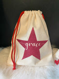 Personalised Sparkly Star Linen Christmas Sack