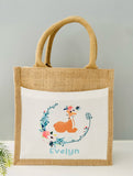 Personalised Floral Deer Jute Bag - Small