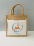 Personalised Floral Deer Jute Bag - Small