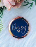 Rose Gold and Navy Blue Personalised Compact Mirror