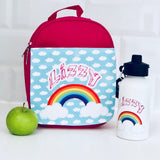 Rainbow on Blue Skies Personalised Lunch Bag and Water Bottle Set