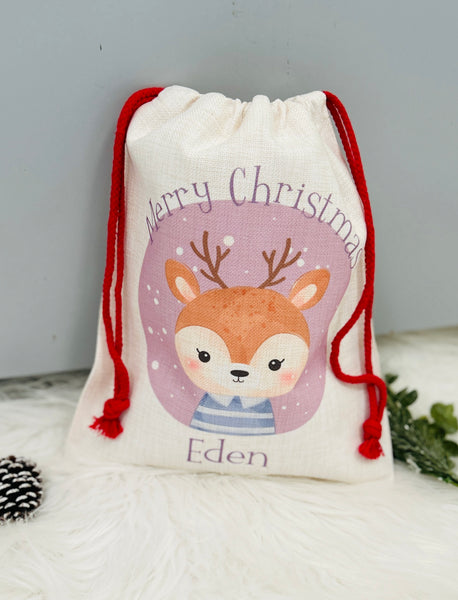 Cute Reindeer Christmas Sack, Lilac