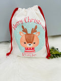 Cute Reindeer Christmas Sack, Light Blue