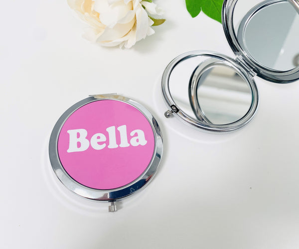 Pretty in Pink Personalised Silver Compact Mirror