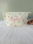 Hearts Personalised Make Up Bag