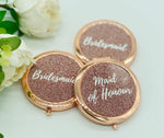 Personalised Rose Gold Sparkle Effect Bridesmaid Compact Mirror