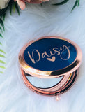 Rose Gold and Navy Blue Personalised Compact Mirror