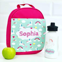 Unicorn Personalised Lunch Bag and Water Bottle Set