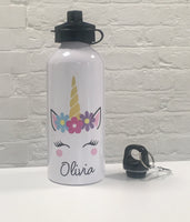 Personalised Unicorn with Flowers Aluminium Water Bottle