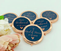 Rose Gold and Navy Blue Personalised Compact Mirror
