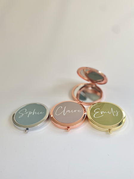 Plain Rose Gold, Gold or Silver Personalised Compact Mirror